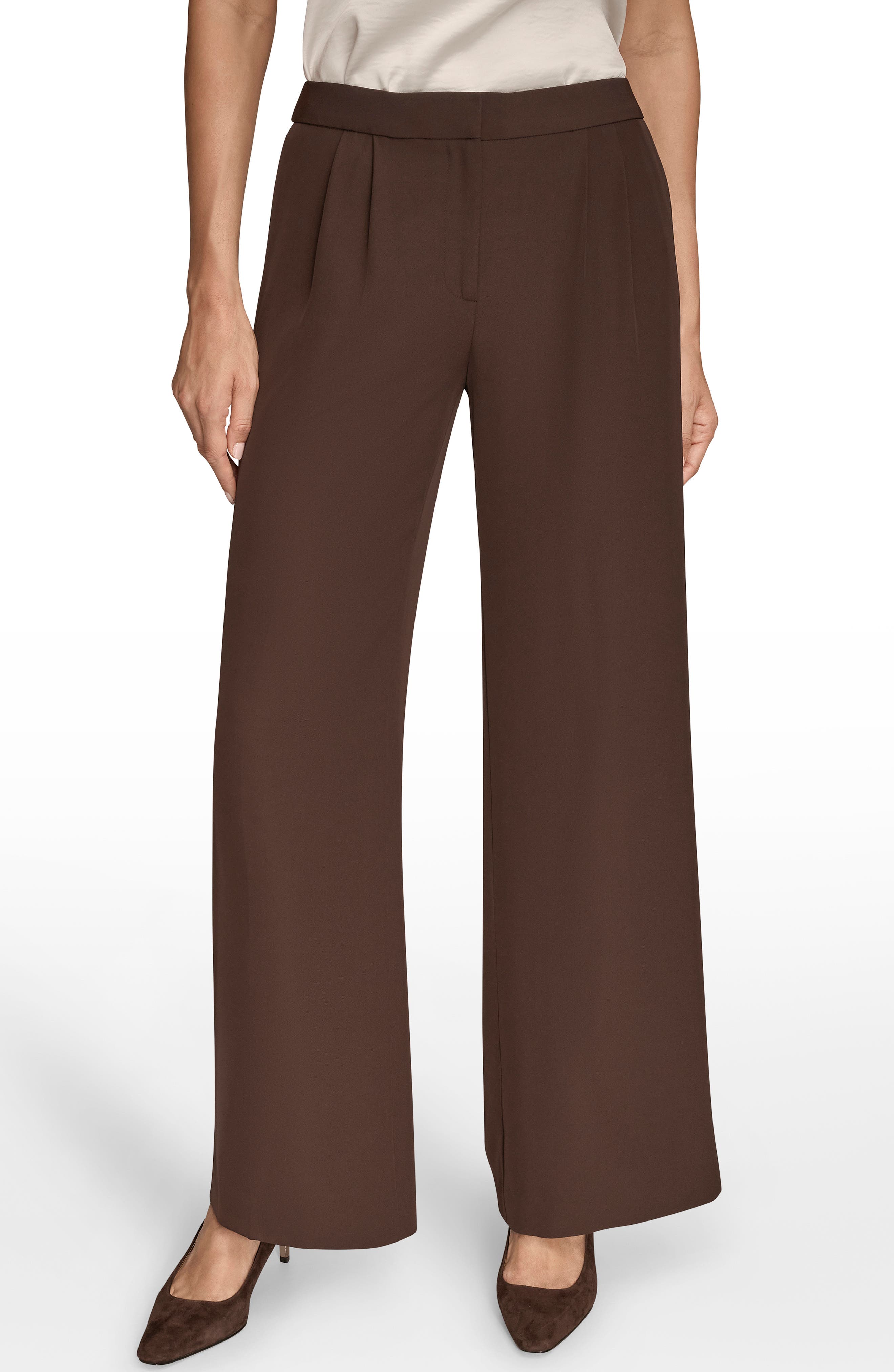 Donna Karan New York High Waist Wide Leg Pants in Chocolate 