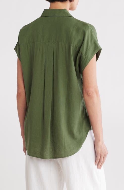 Caslon ® Double Pocket Linen Blend Camp Shirt In Green Bronze