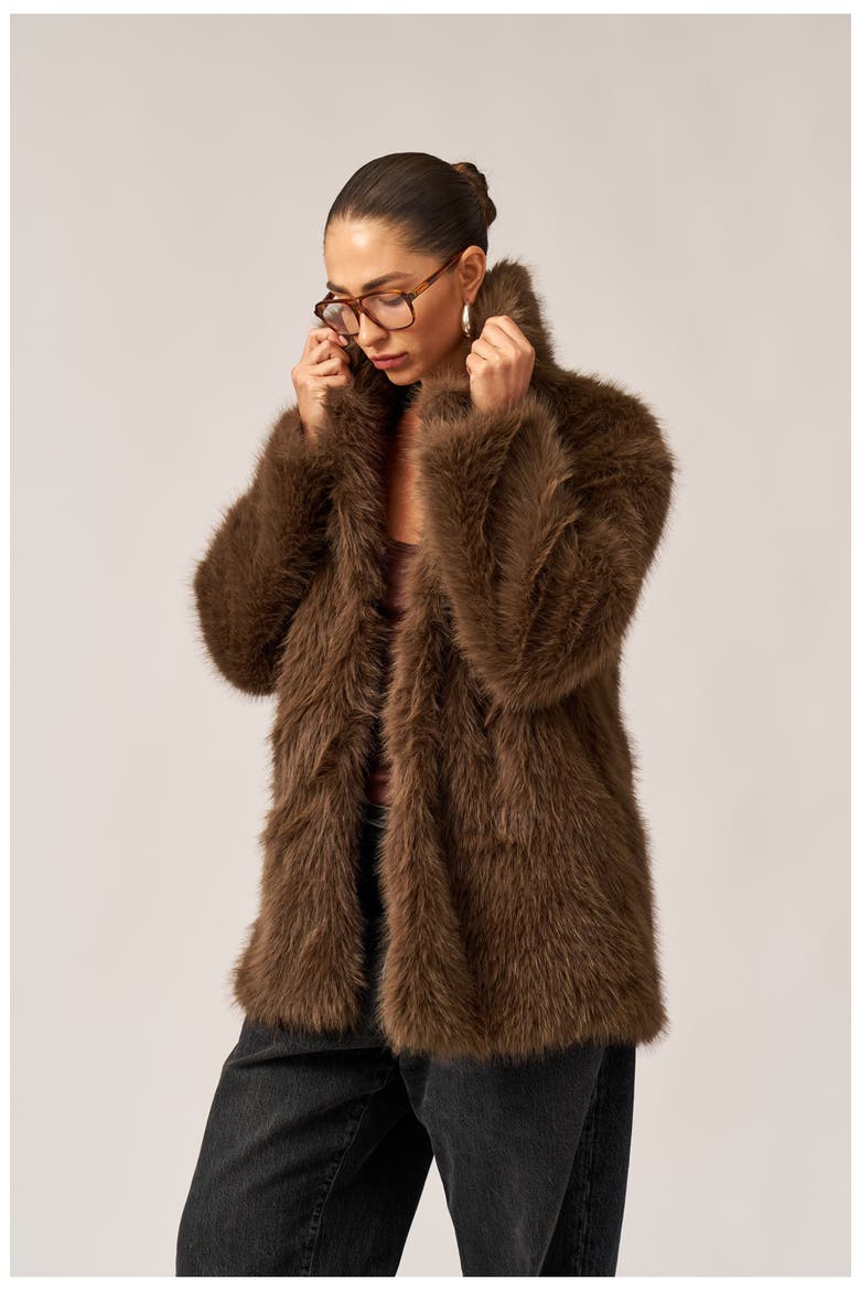 The Luxe Faux Fur Coat, Alternate, color, Brown
