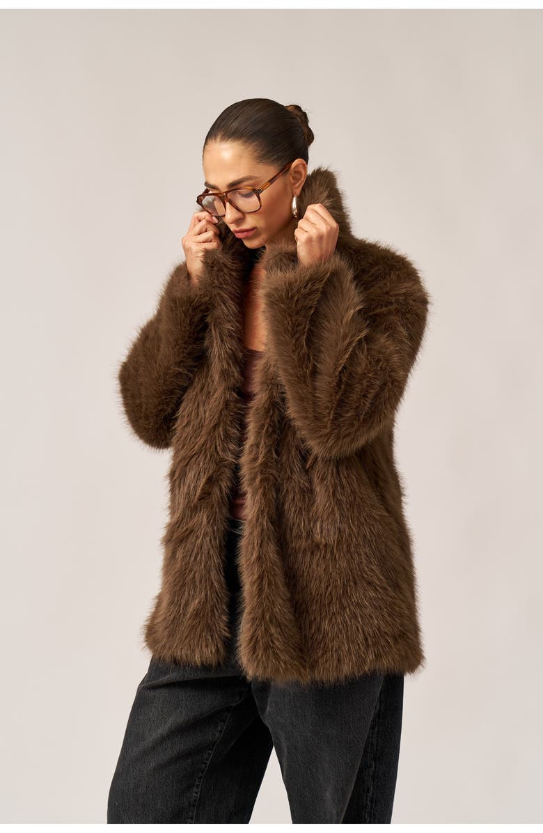 Gottex Beach Life The Luxe Faux Fur Coat, Alternate, color, Brown