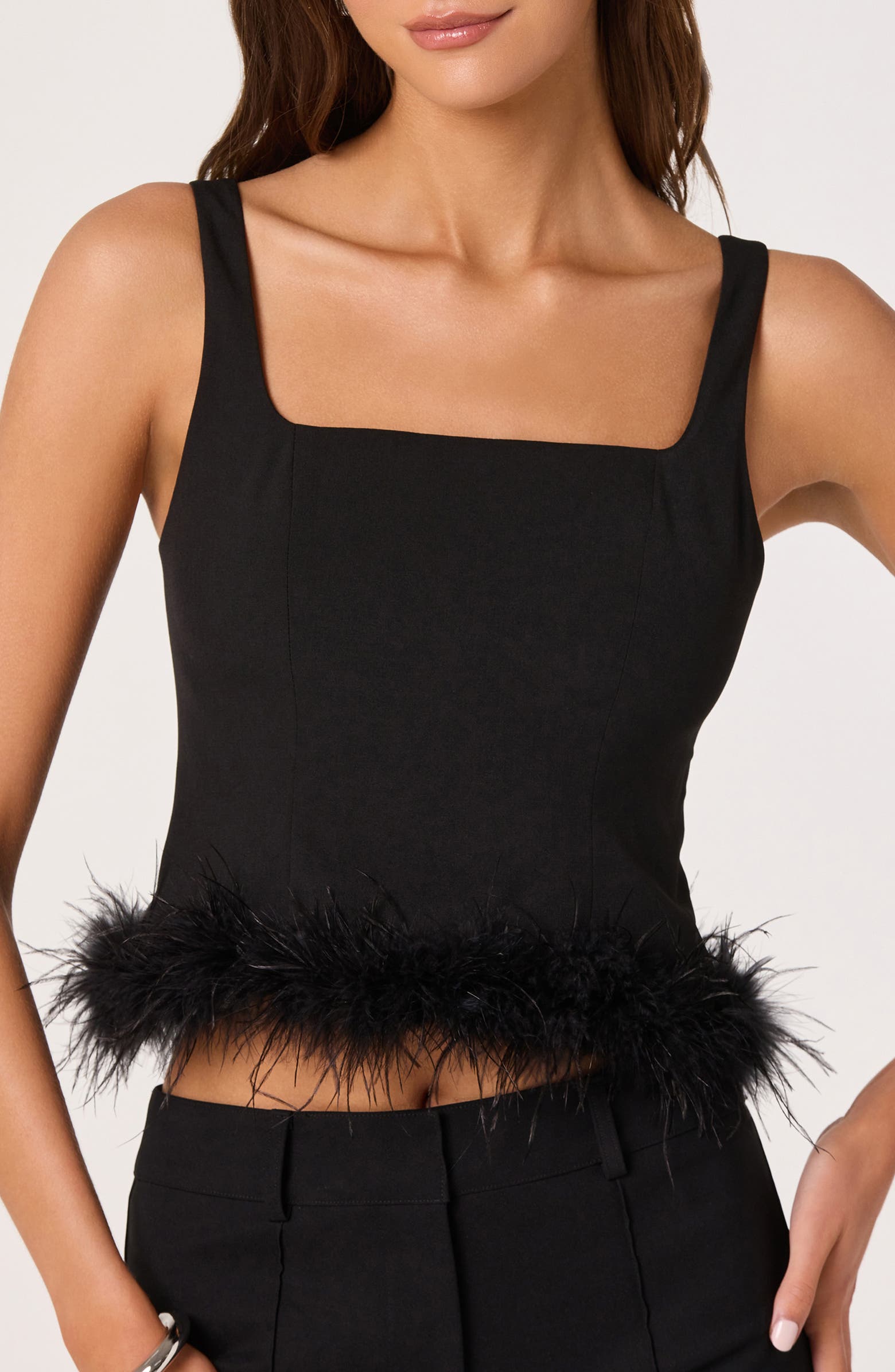 ASTR the Label Feather Trimmed Crop Top | Nordstromrack