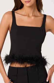 ASTR the Label Feather Trimmed Crop Top
