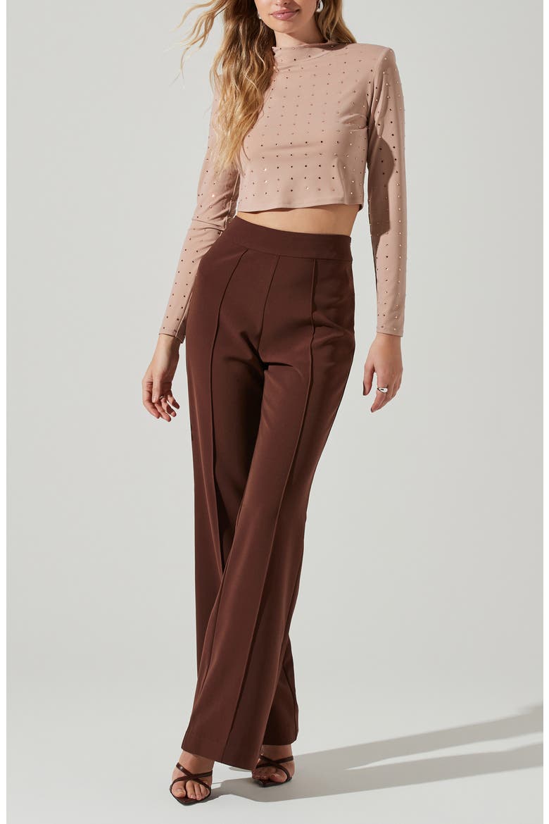 Esther Studded Long Sleeve Crop Top, Alternate, color, BEIGE