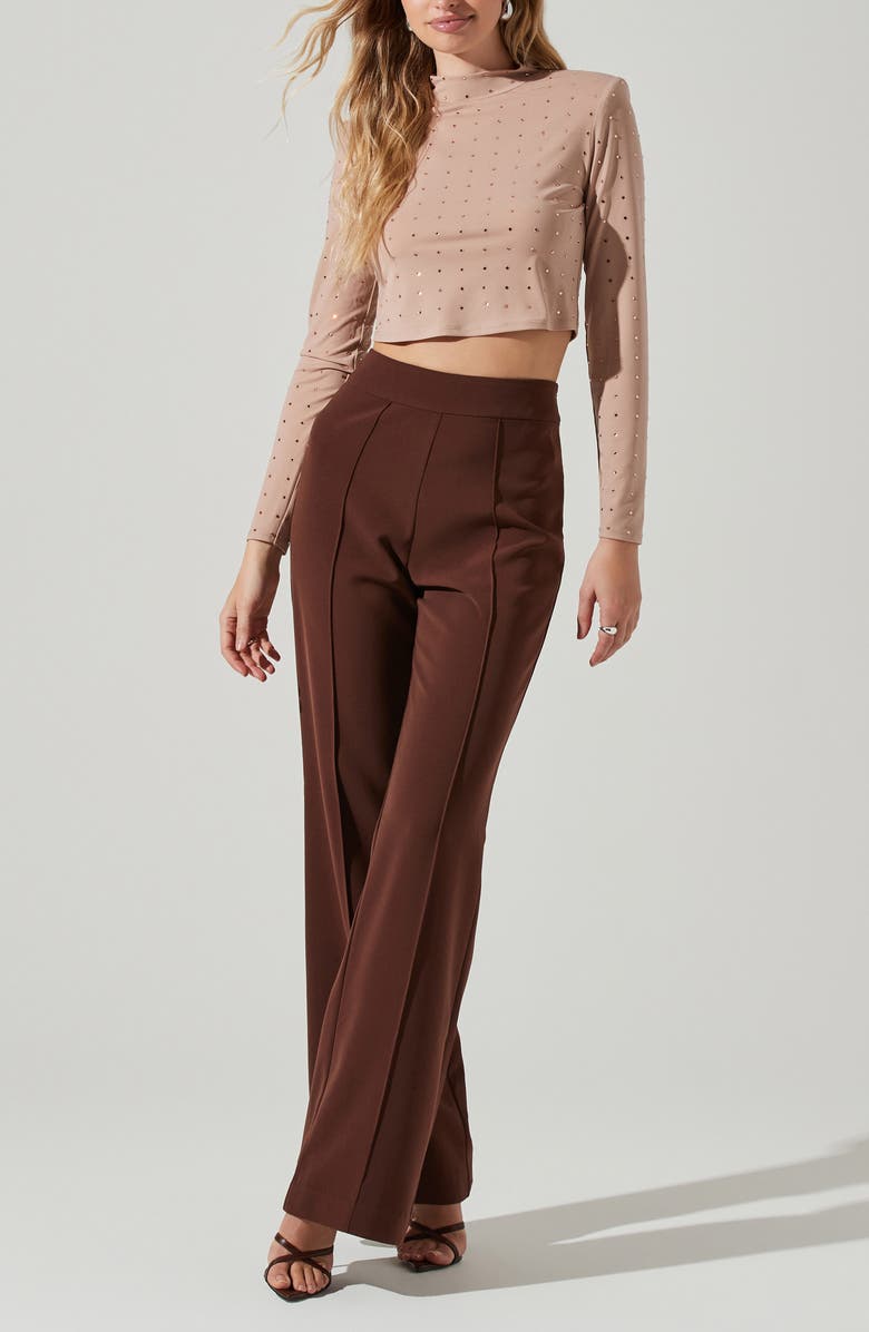 ASTR the Label Esther Studded Long Sleeve Crop Top, Alternate, color, Beige