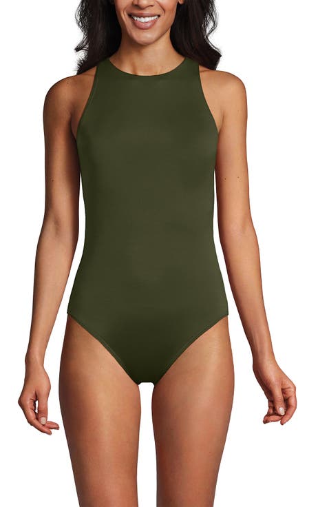 Tugless High Neck Portrait Back One Piece Swimsuit