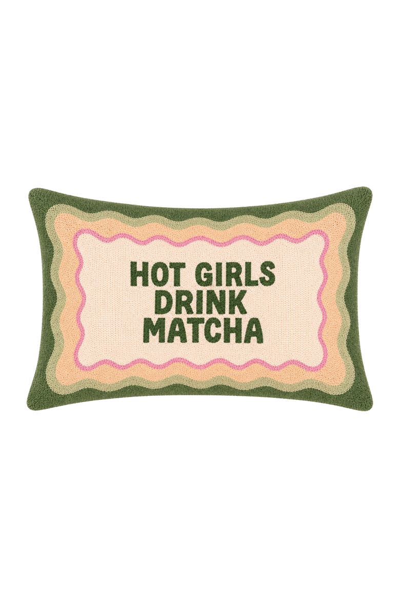 Hot Girls Drink Matcha - Slogan Needlepoint Pillow, Main, color, Matcha