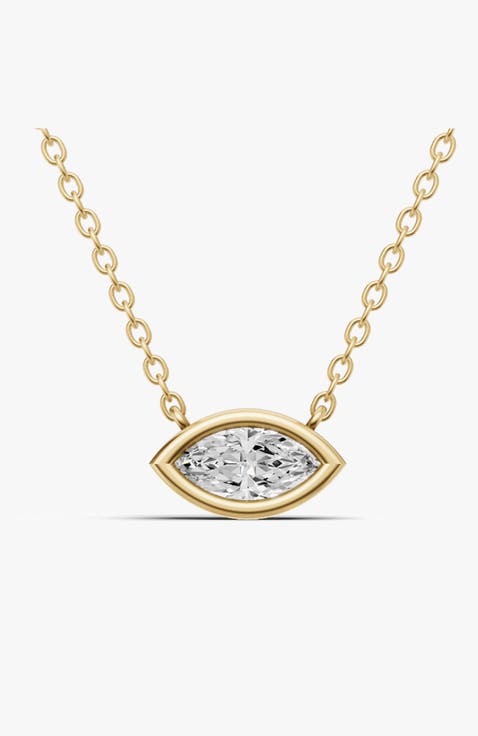 14K Gold 0.25 ct Lab Grown Marquise Shape Diamond Solitaire Pendant