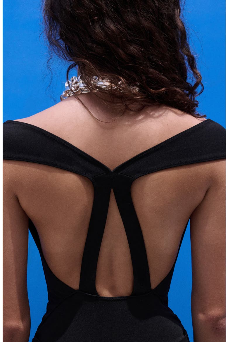 Fitted Open Back Bodysuit, Alternate, color, BLACK
