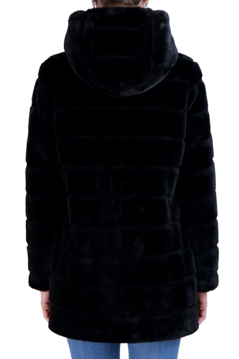 Hooded Faux Fur Jacket, Alternate, color, BLACK
