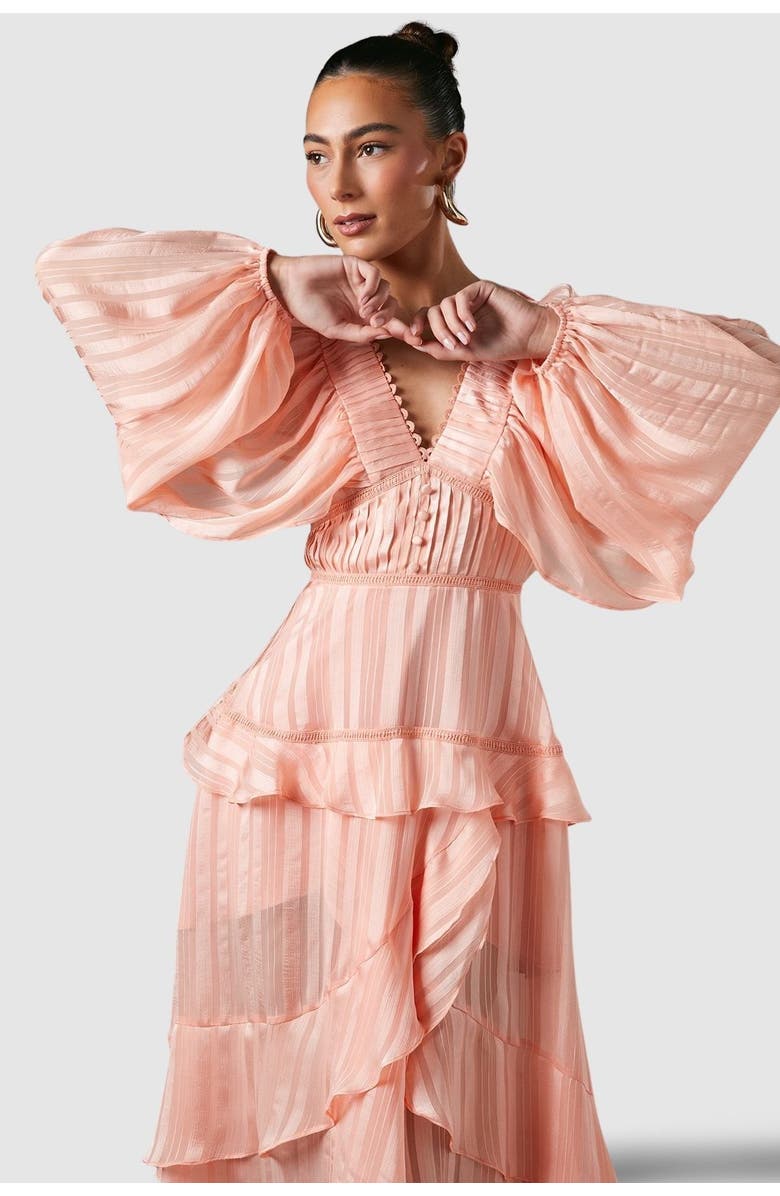 Coast Frill Midi Dress With Blouson Sleeve, Alternate, color, Apricot