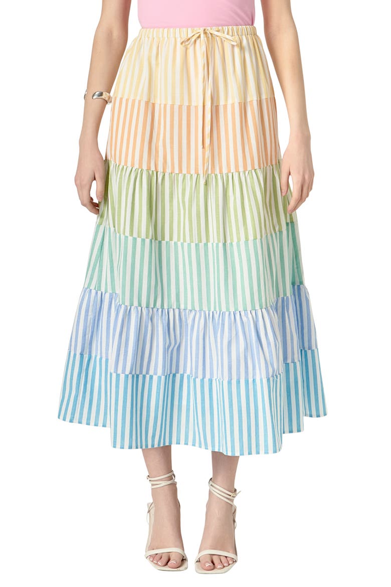 Colorblock Tiered Maxi Skirt, Main, color, RAINBOW MULTI