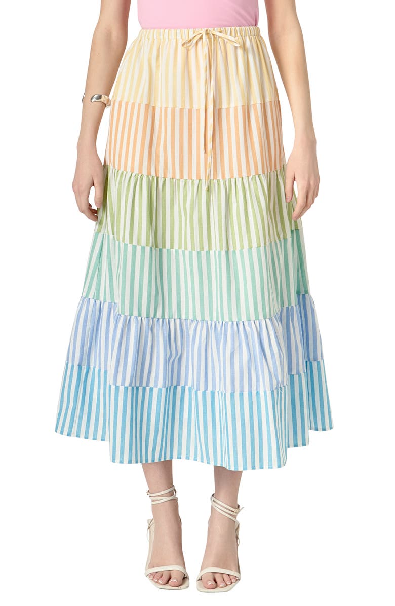 English Factory Colorblock Tiered Maxi Skirt, Main, color, Rainbow Multi