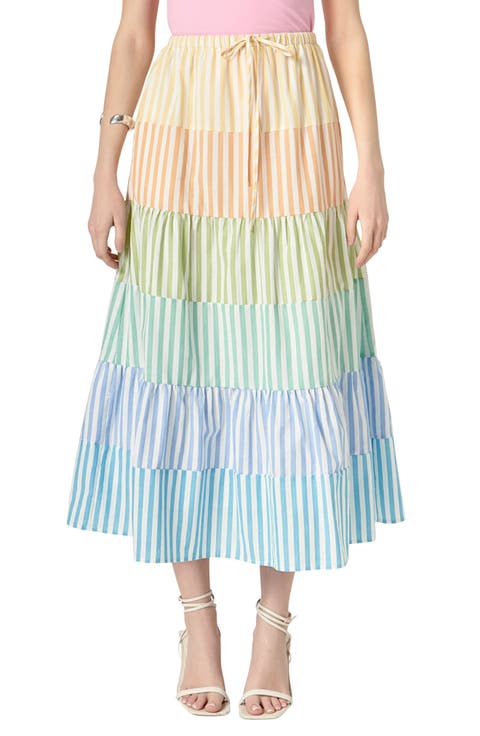 Colorblock Tiered Maxi Skirt