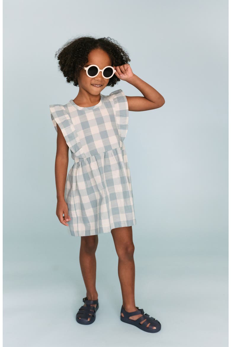Kids' Checkmate Flutter Sleeve Organic Cotton Dress, Alternate, color, CHECKMATE POND