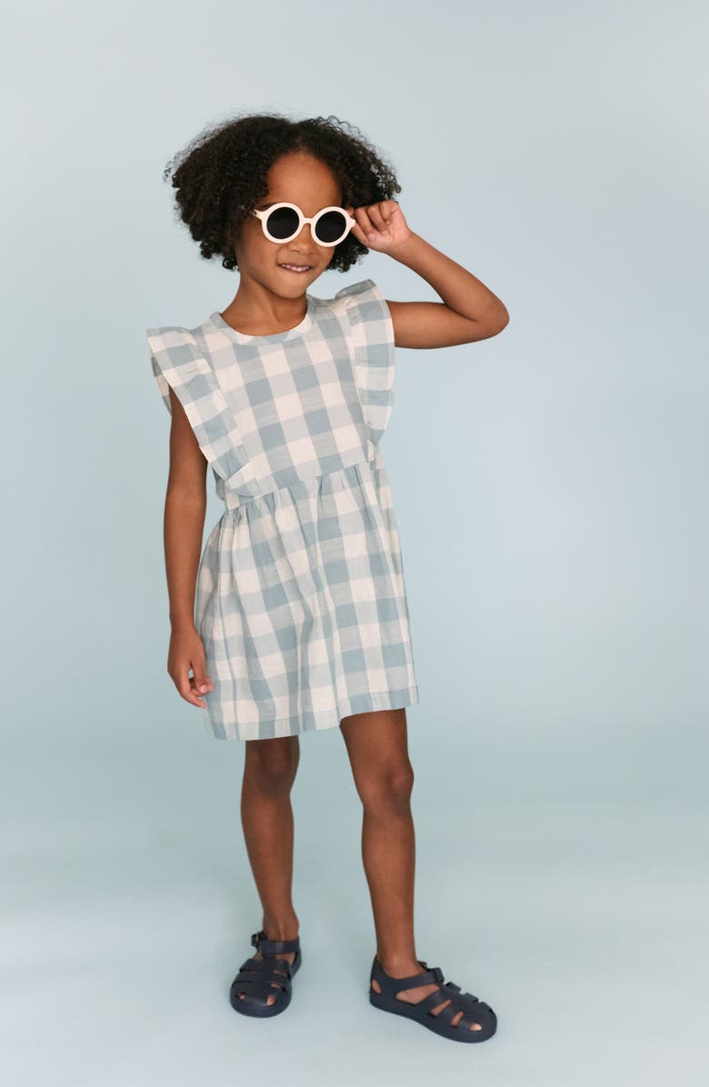Pehr Kids' Checkmate Flutter Sleeve Organic Cotton Dress, Alternate, color, Checkmate Pond