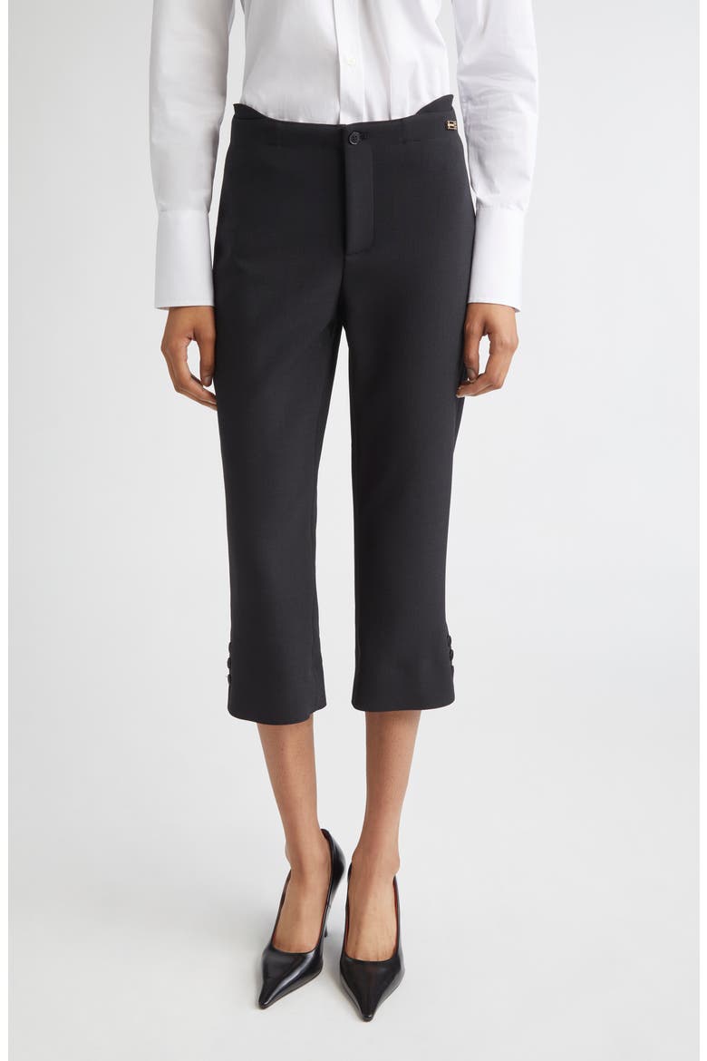 Tab Detail Double Crepe Crop Pants, Main, color, BLACK