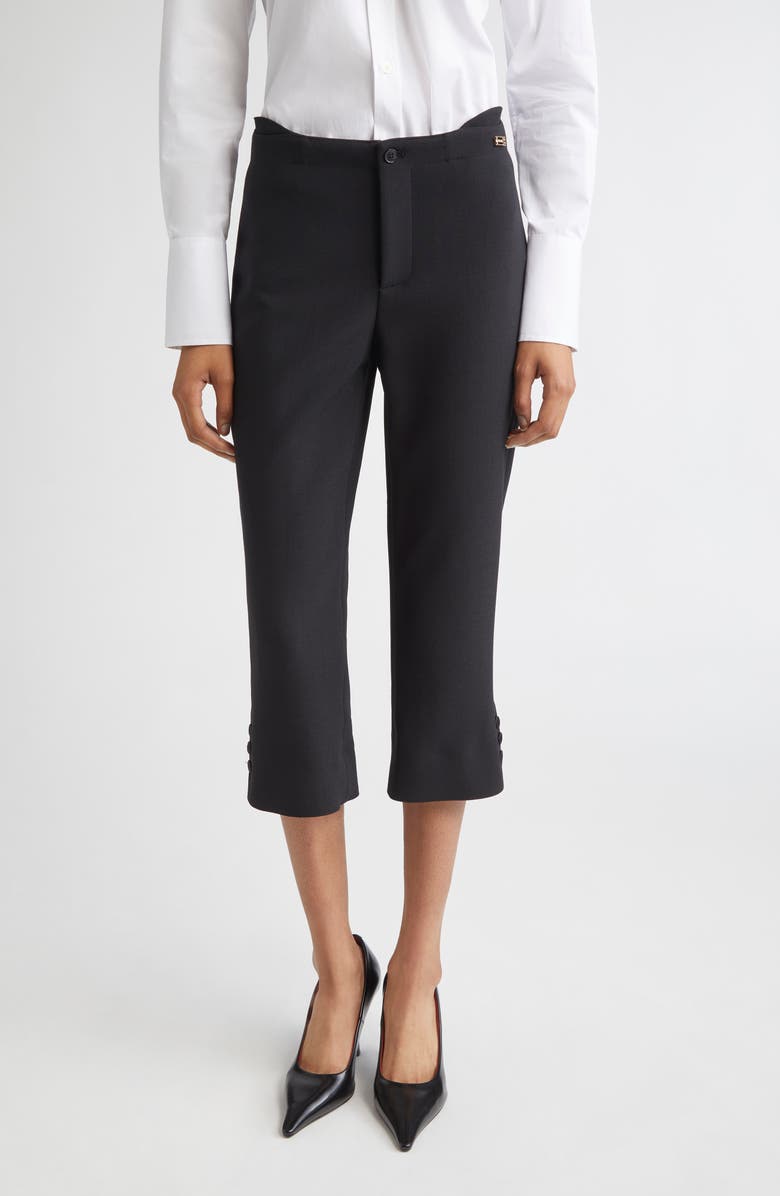Victoria Beckham Tab Detail Double Crepe Crop Pants, Main, color, Black