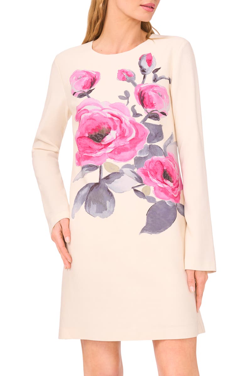 Ted Baker Leona Floral Print Long Sleeve Dress, Main, color, Vanilla Ice