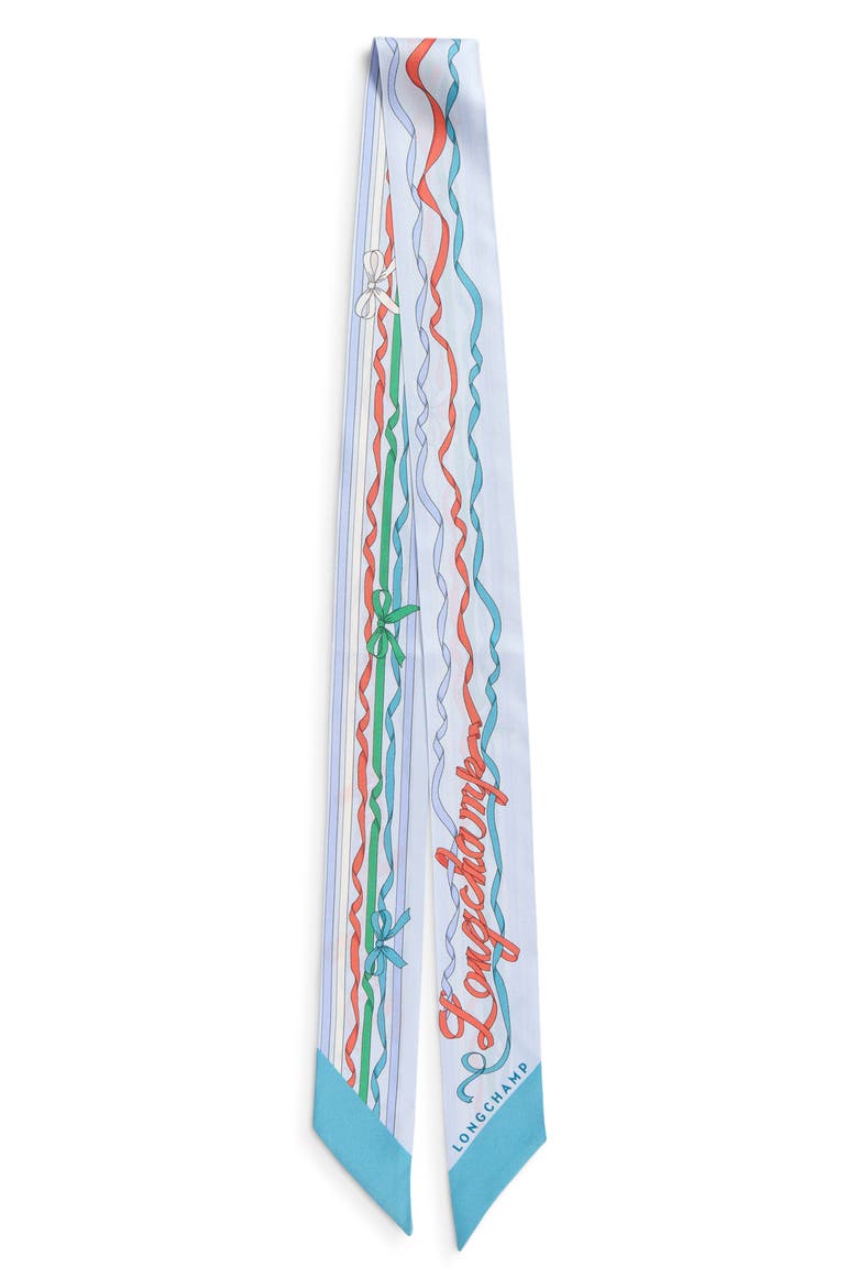 Ribbon Print Silk Bandana Scarf, Alternate, color, LAGOON
