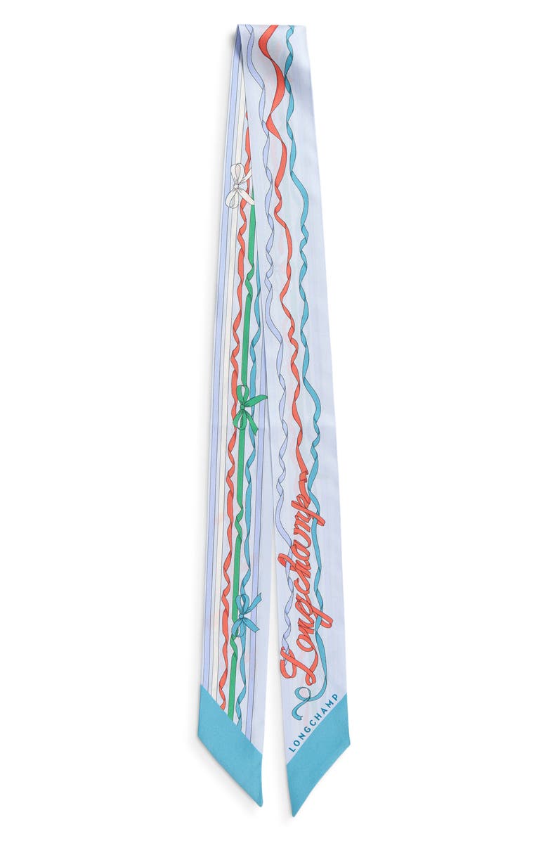 Longchamp Ribbon Print Silk Bandana Scarf, Alternate, color, Lagoon