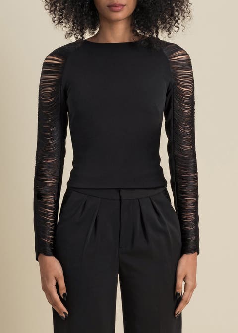 Medusa Fitted Hand-Dyed Fringe Stretch Crepe Top