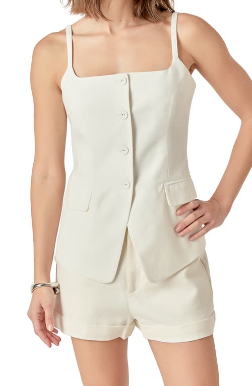 English Factory Linen Sleeveless Vest Top In White In White