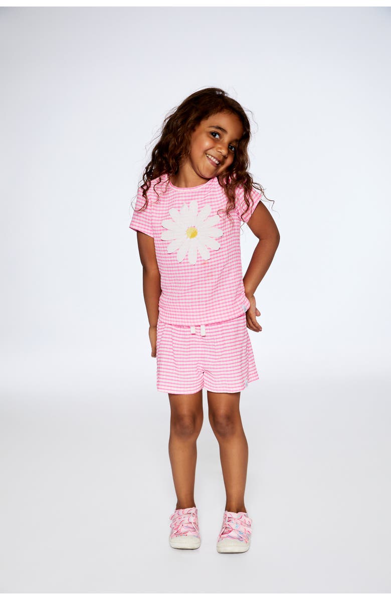 Deux par Deux Girl's Crinkle Jersey Short Vichy Pink, Alternate, color, 