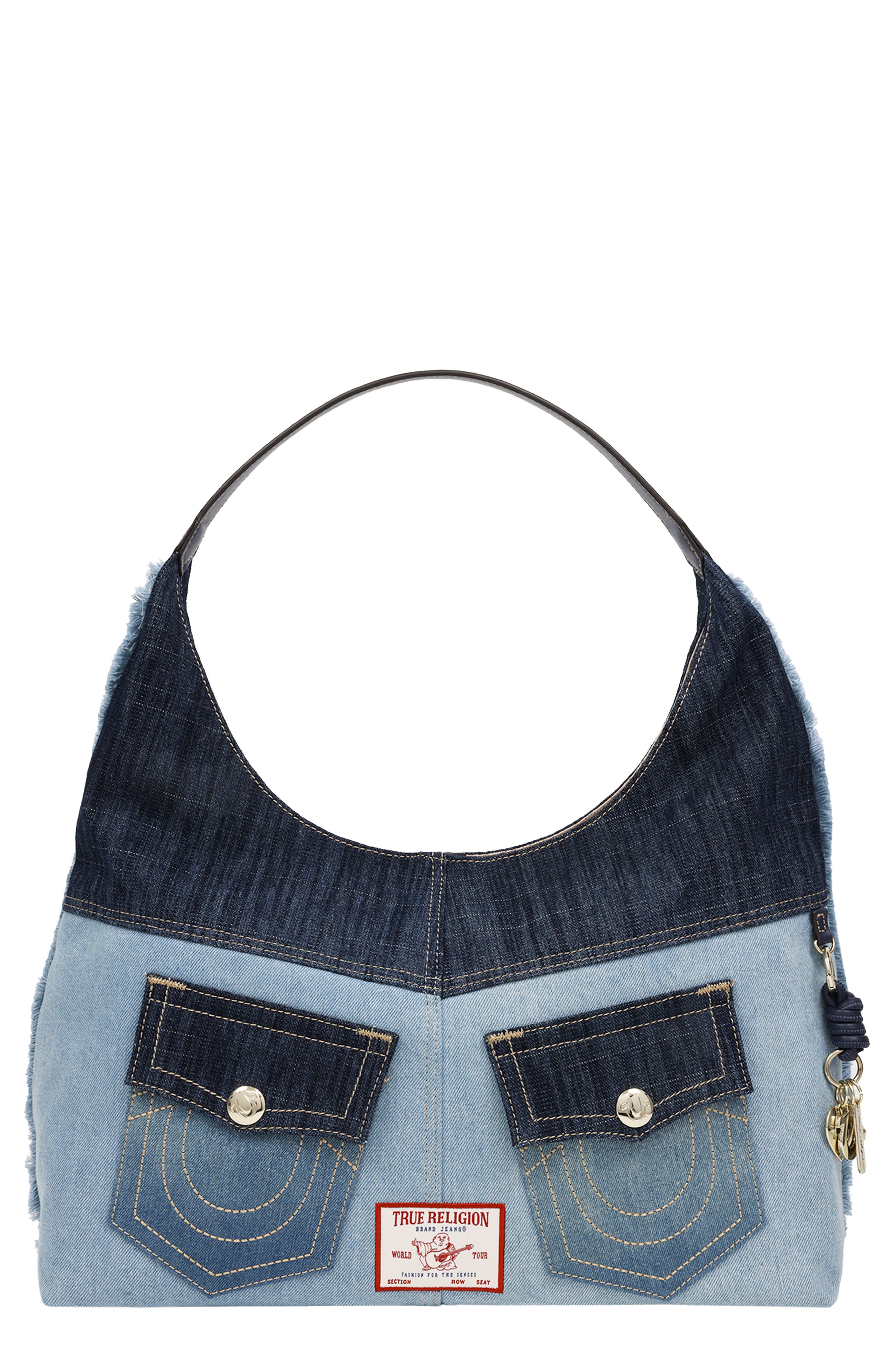 Horseshoe Pocket Colorblock Denim Shoulder Bag