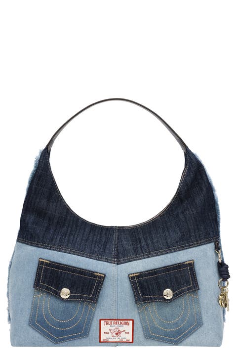 Horseshoe Pocket Colorblock Denim Shoulder Bag