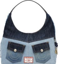 USPA ACCESSORIES Horseshoe Pocket Colorblock Denim Shoulder Bag