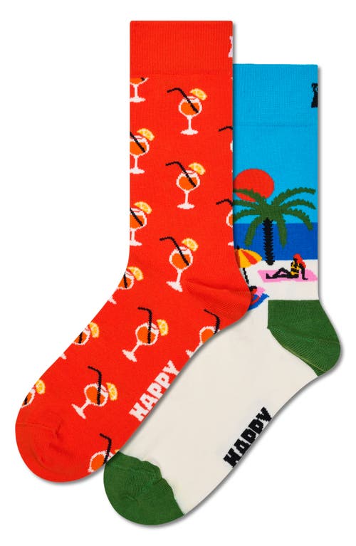 Happy Socks Beach Life Assorted 2-pack Crew Socks Socks Gift Box In Green
