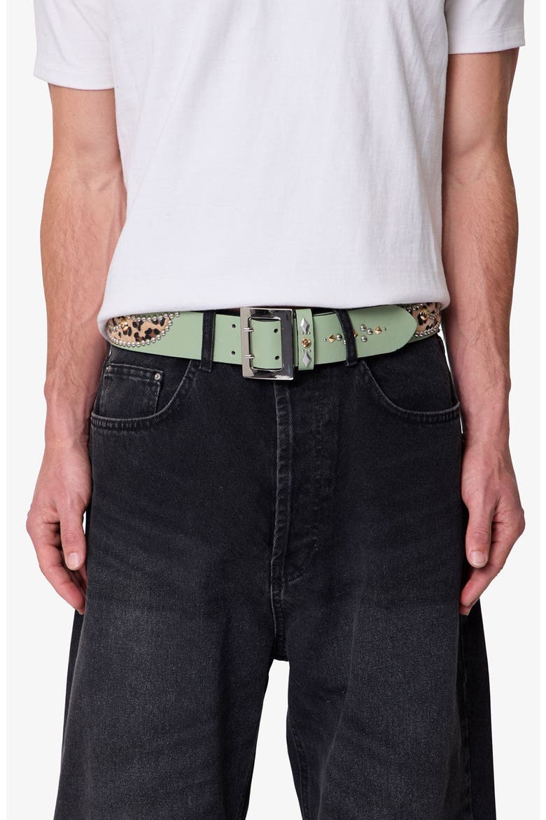 Leopard Stud Leather Belt, Alternate, color, SAGE/ CHEETAH