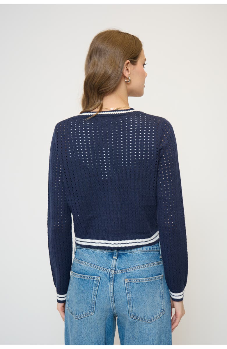 Central Park West Franki Varsity Mesh Cardigan, Alternate, color, Navy