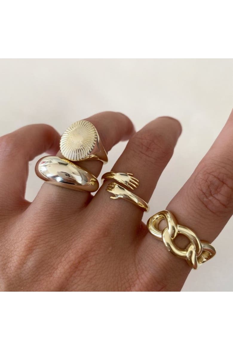 Hug Ring With Hands Sterling Silver and Gold Plated, Alternate, color, Gold