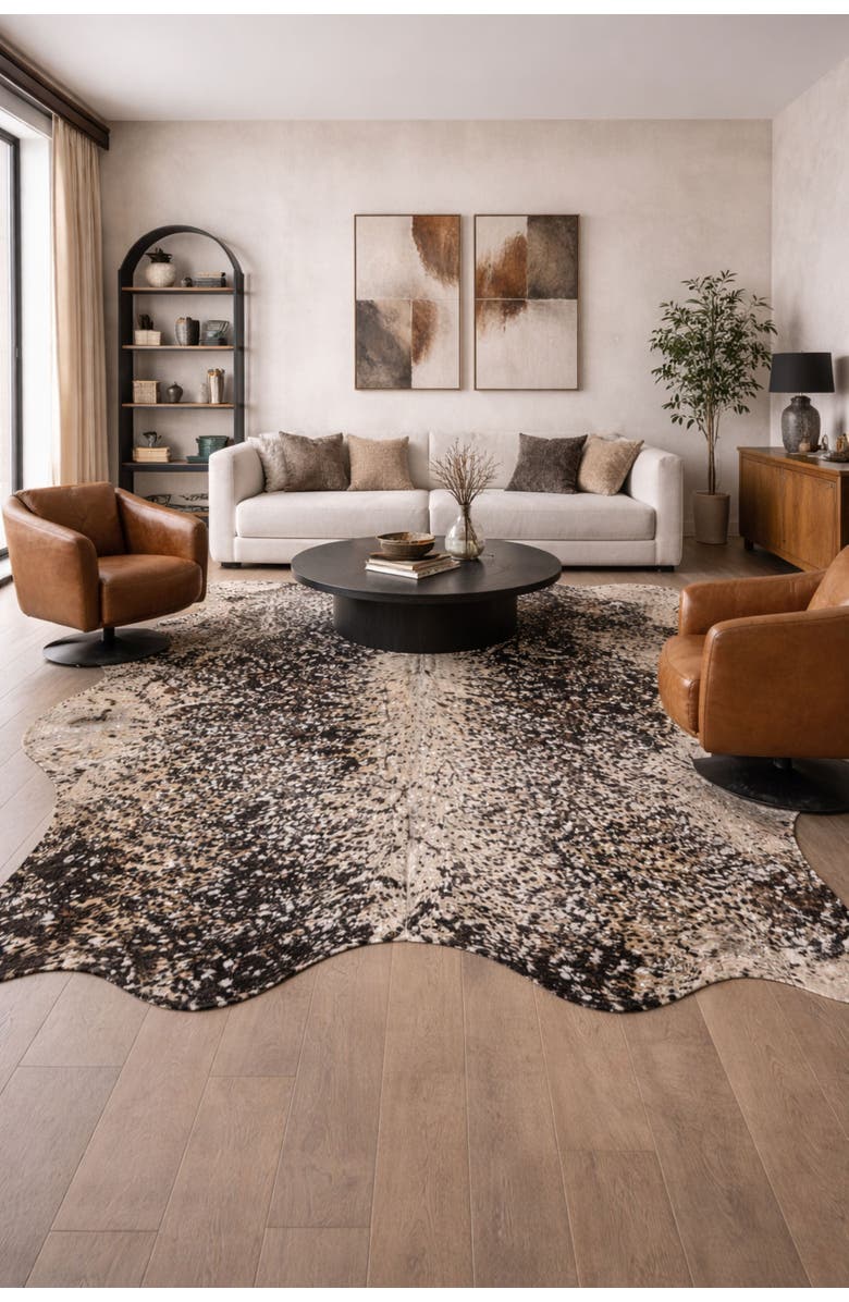 Rhacam Eco Hides RH Rugs Luma Metallic Silver Cowhide Rug 7'1" × 6'3", Alternate, color, Metallic Silver