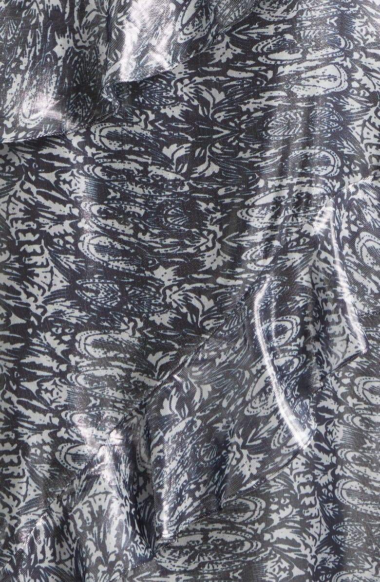 Ramy Brook Dominika Metallic Abstract Print Strapless Silk Blend Gwon, Alternate, color, Navy Lurex