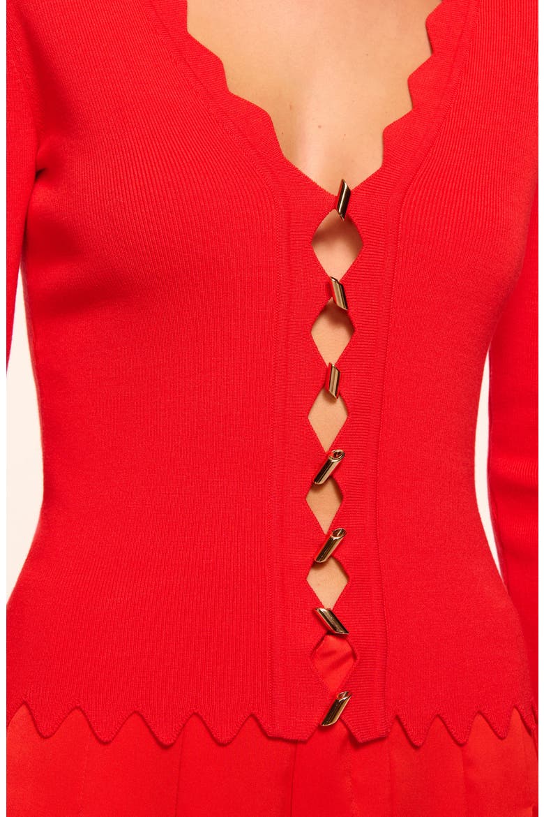Emma Scallop Edge Cardigan, Alternate, color, CRIMSON