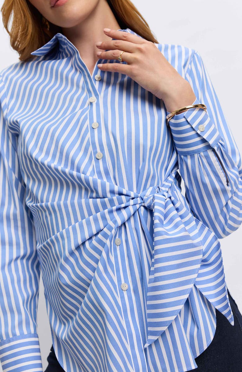 Foxcroft Sabine Stripe Side Tie Button-Up Shirt, Alternate, color, Periwinkle