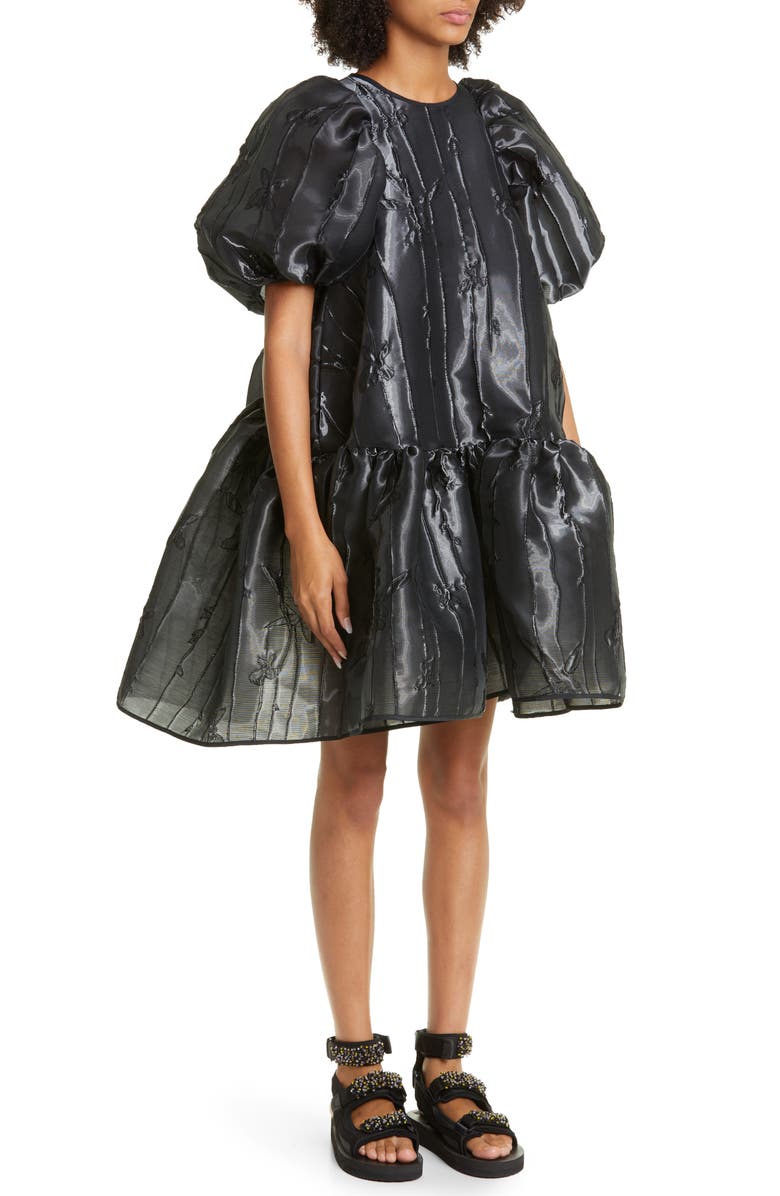 Cecilie Bahnsen Alexa Puff Sleeve Jacquard Babydoll Dress, Alternate, color, 