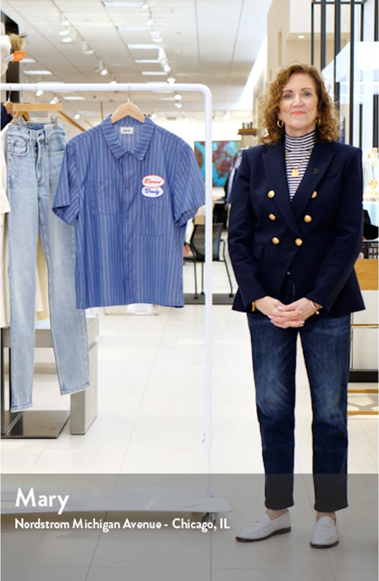 Pinstripe Short Sleeve Button-Up Work Shirt, sales video thumbnail