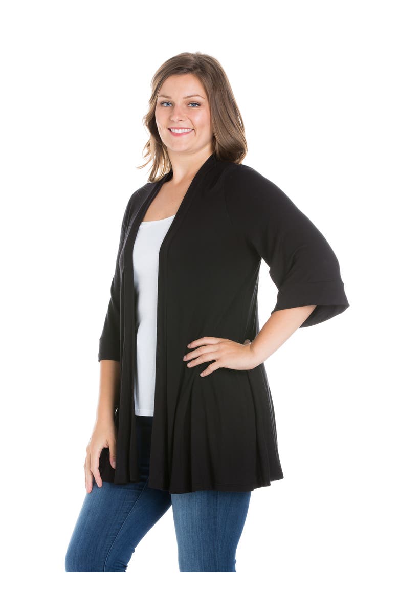 24seven Comfort Apparel Plus Size Elbow Length Sleeve Open Front Cardigan, Alternate, color, Black