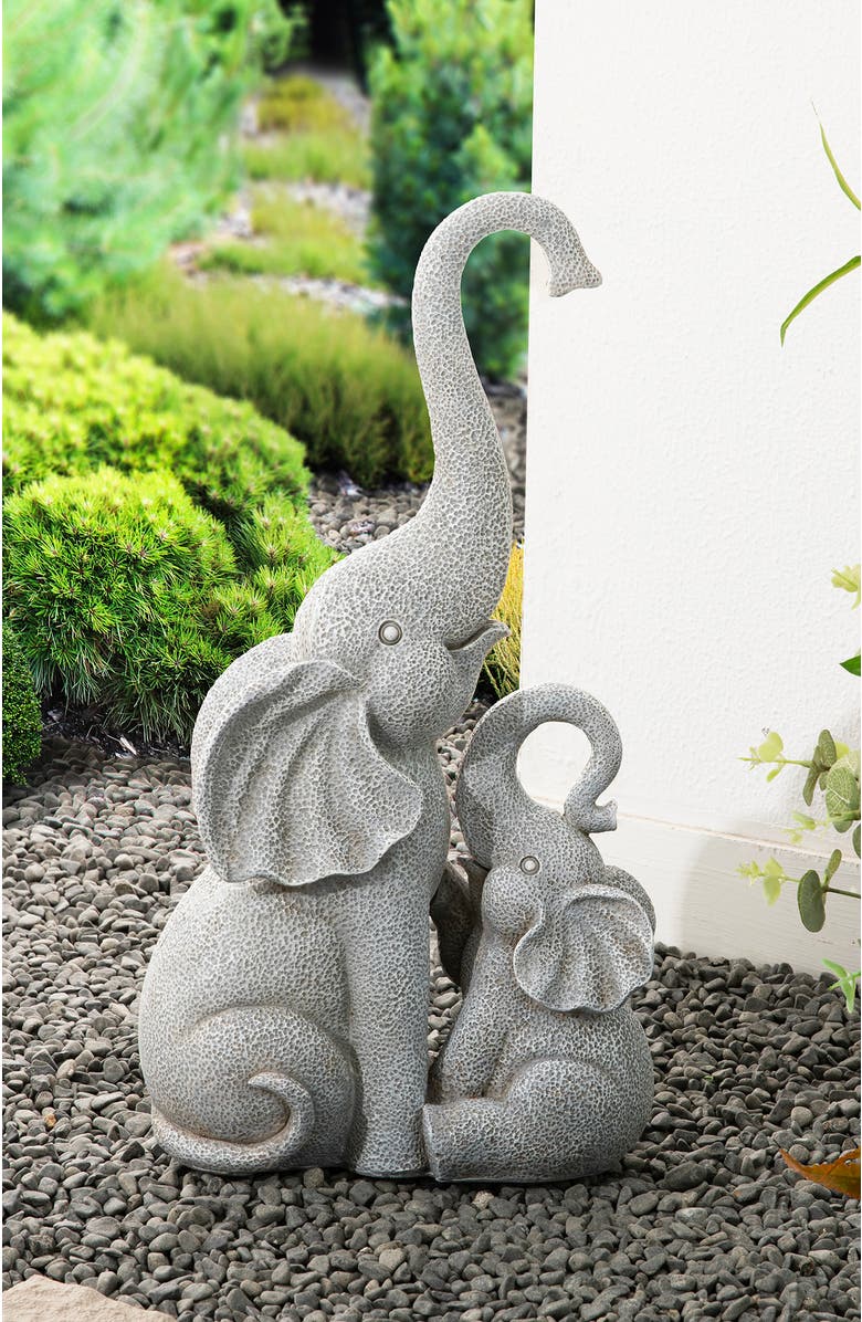 Glitzhome 18.25"H Resin Mother and Baby Elephant Statue, Alternate, color, Grey
