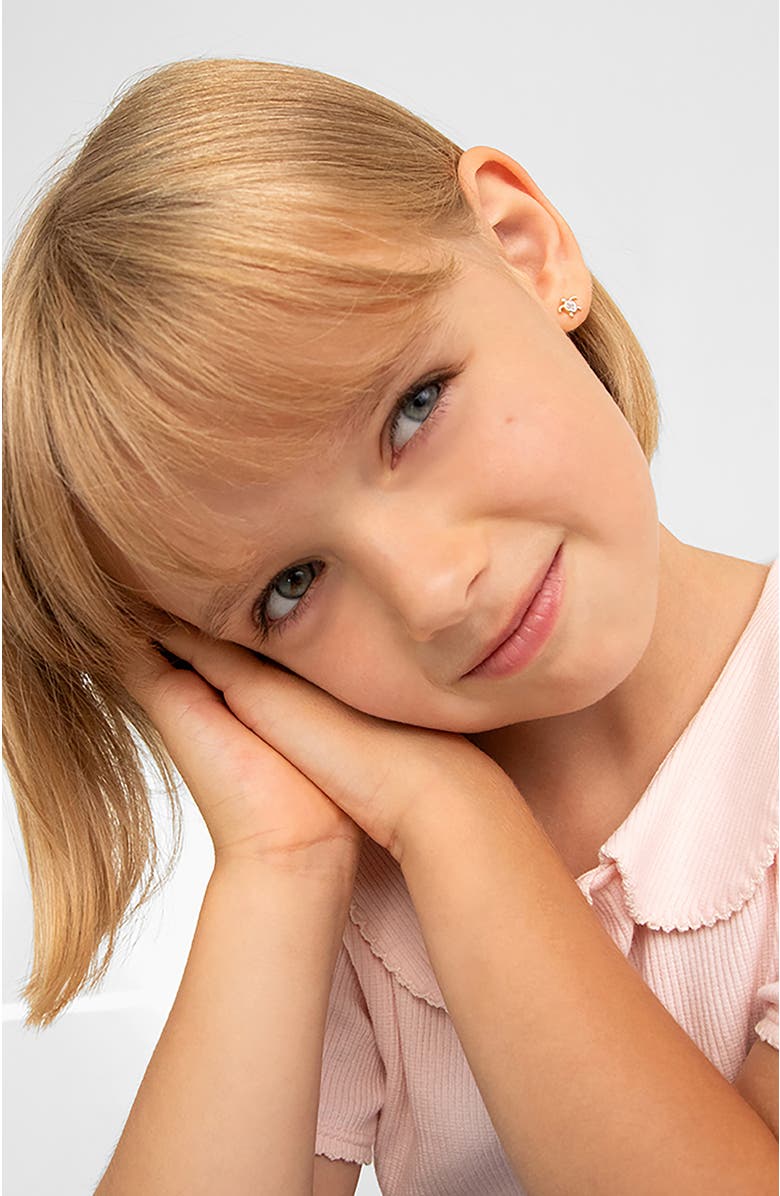 In Season Jewelry 14k Twinkle Turtle Girl Earrings, Alternate, color, Gold