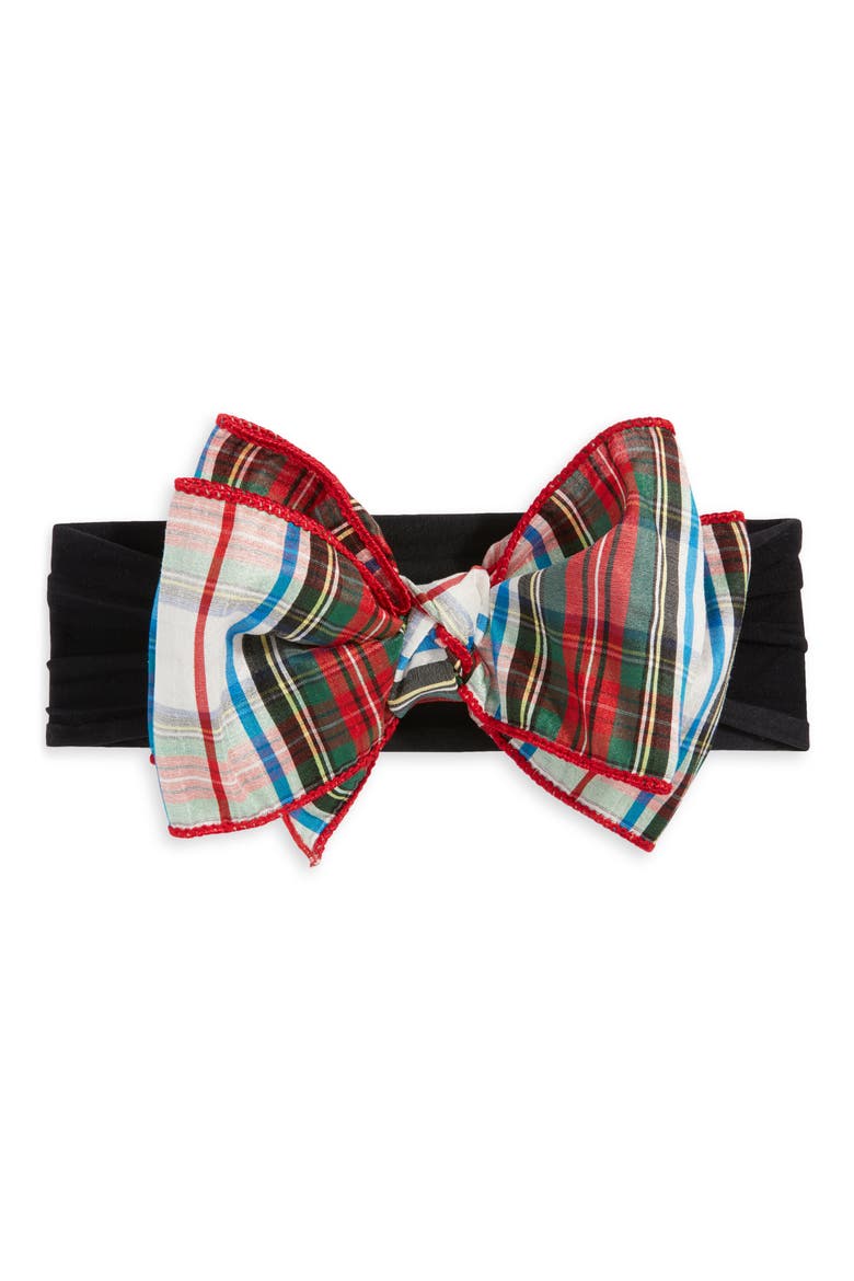 Kids' Classic Bow Headband, Alternate, color, BLACK/ HOLIDAY PLAID