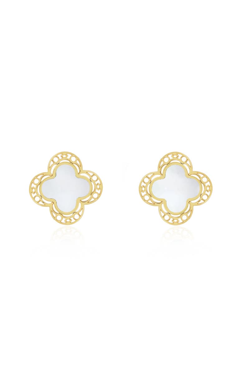 The Lovery Fine Jewelry Mother of Pearl Lace Clover Stud Earrings, Alternate, color, Mother Of Pearl