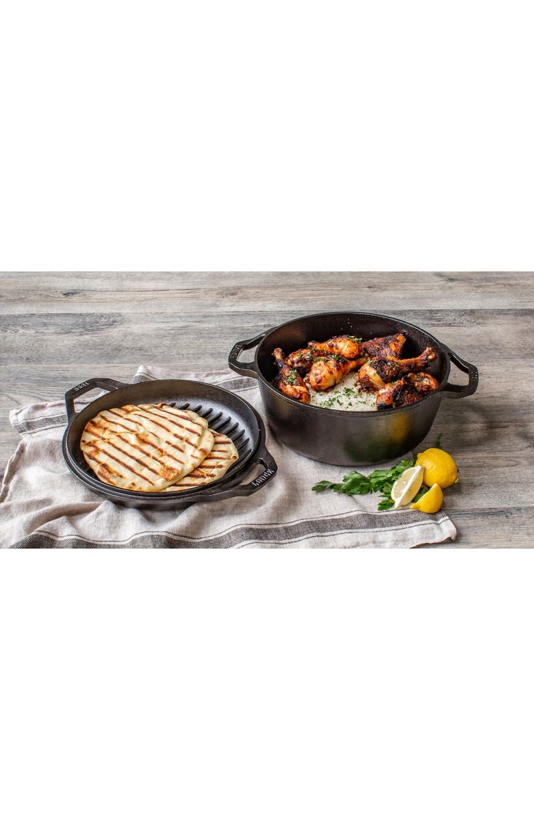 LODGE Chef Collection 6-Quart Cast Iron Double Dutch Oven, Alternate, color,