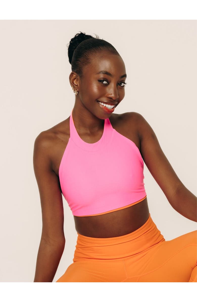 TUTUBLUE Women's Reversible Halter Swim Top - UPF 50+, Main, color, Hot Neon Pink