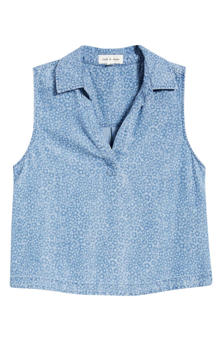 Cloth & Stone Print Johnny Collar Top, Alternate, color, Denim Flower