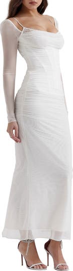 Katrina Lace Mesh Long Sleeve Gown