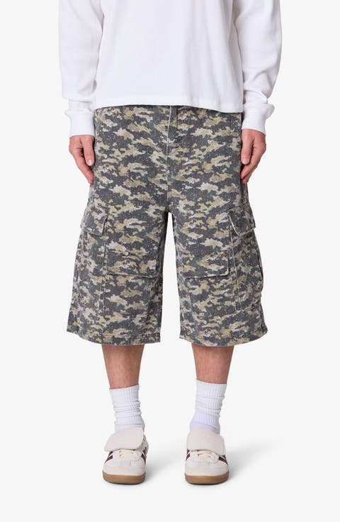 Distressed Ultra Baggy Camo Cargo Shorts